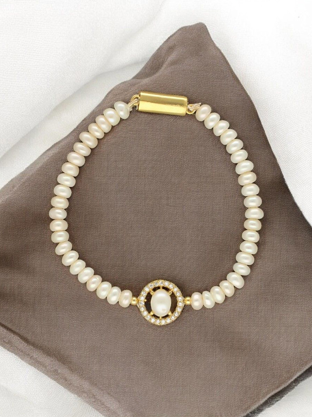 

Sri Jagdamba Pearls Dealer Gold-Plated Beaded Wraparound Bracelet, White