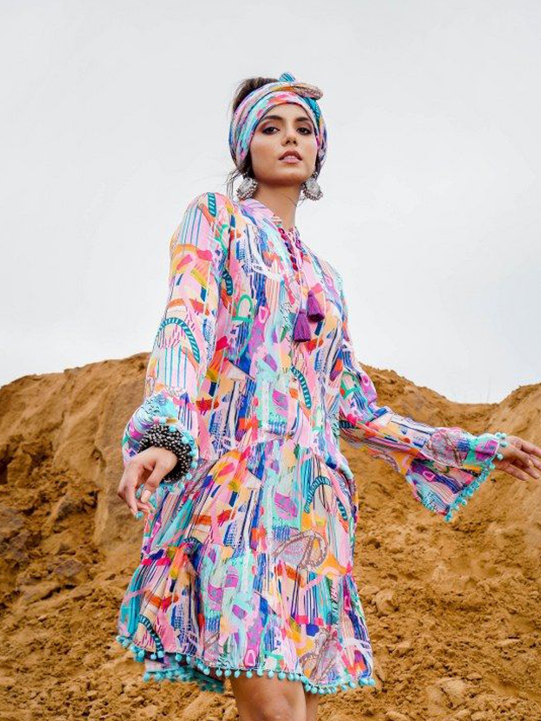

FREYAA Printed A-Line Dress, Pink