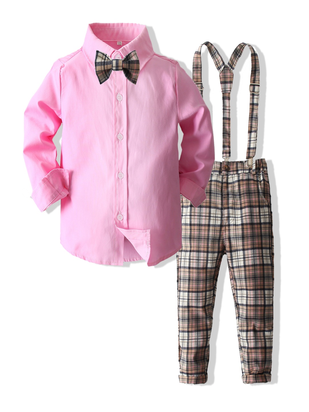 

StyleCast x Revolte Boys Pure Cotton Shirt With Trouser & Suspenders, Pink