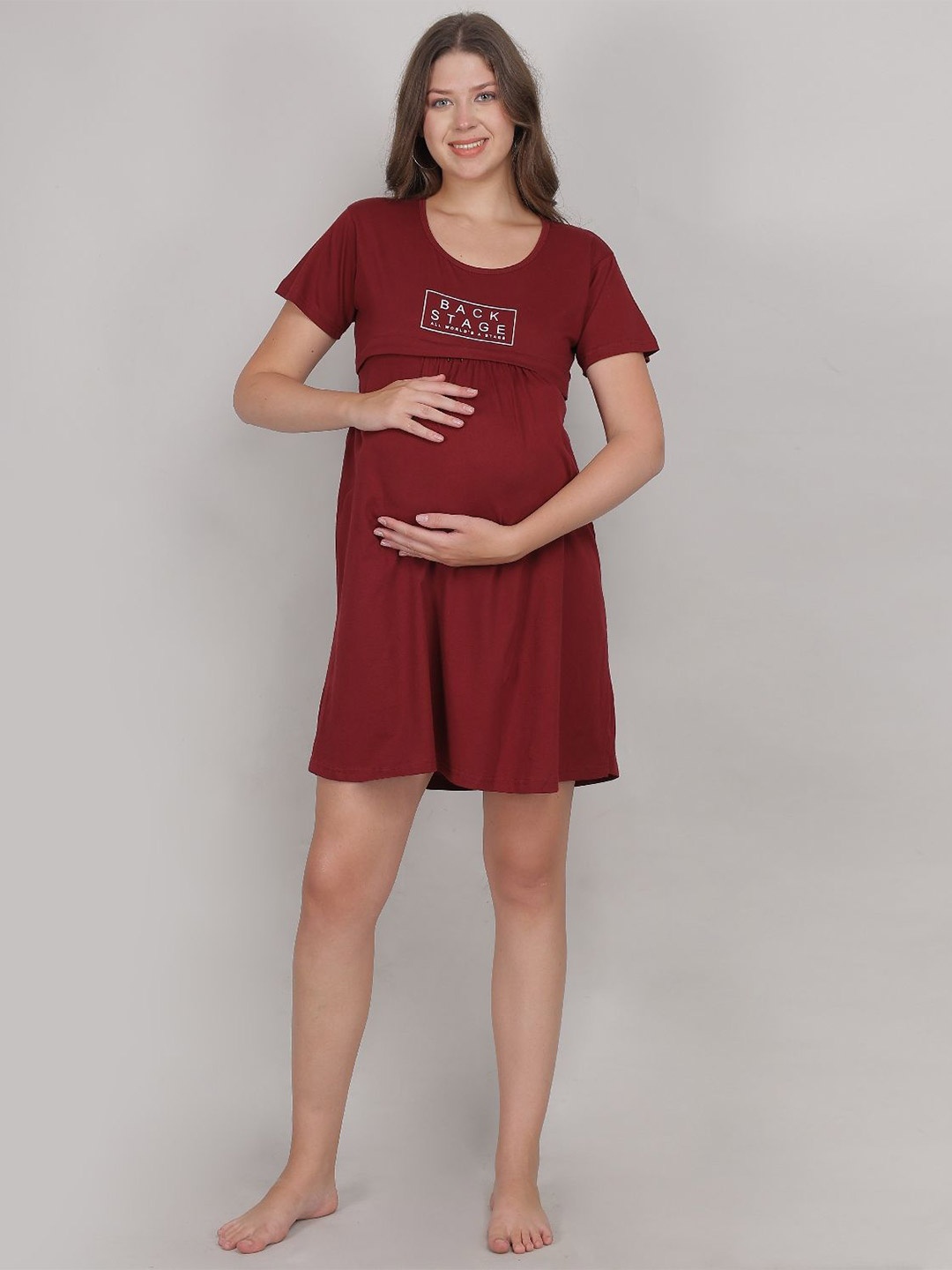 

Fabme Women Pure Cotton Nightdress, Maroon