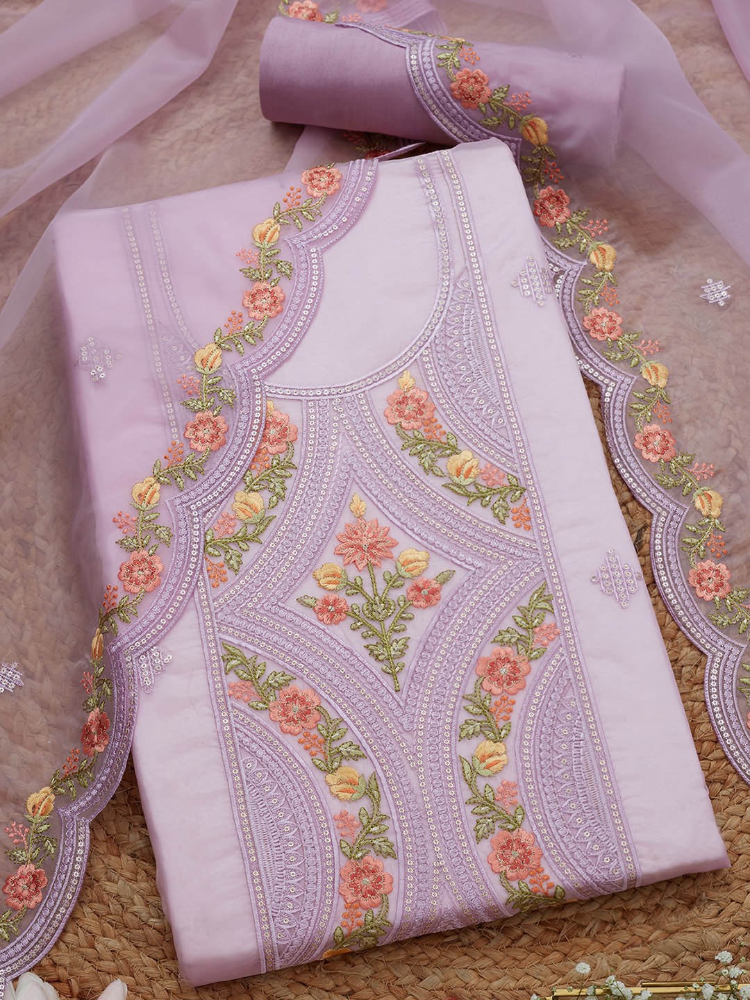 

Soch Floral Embroidered Unstitched Dress Material, Lavender