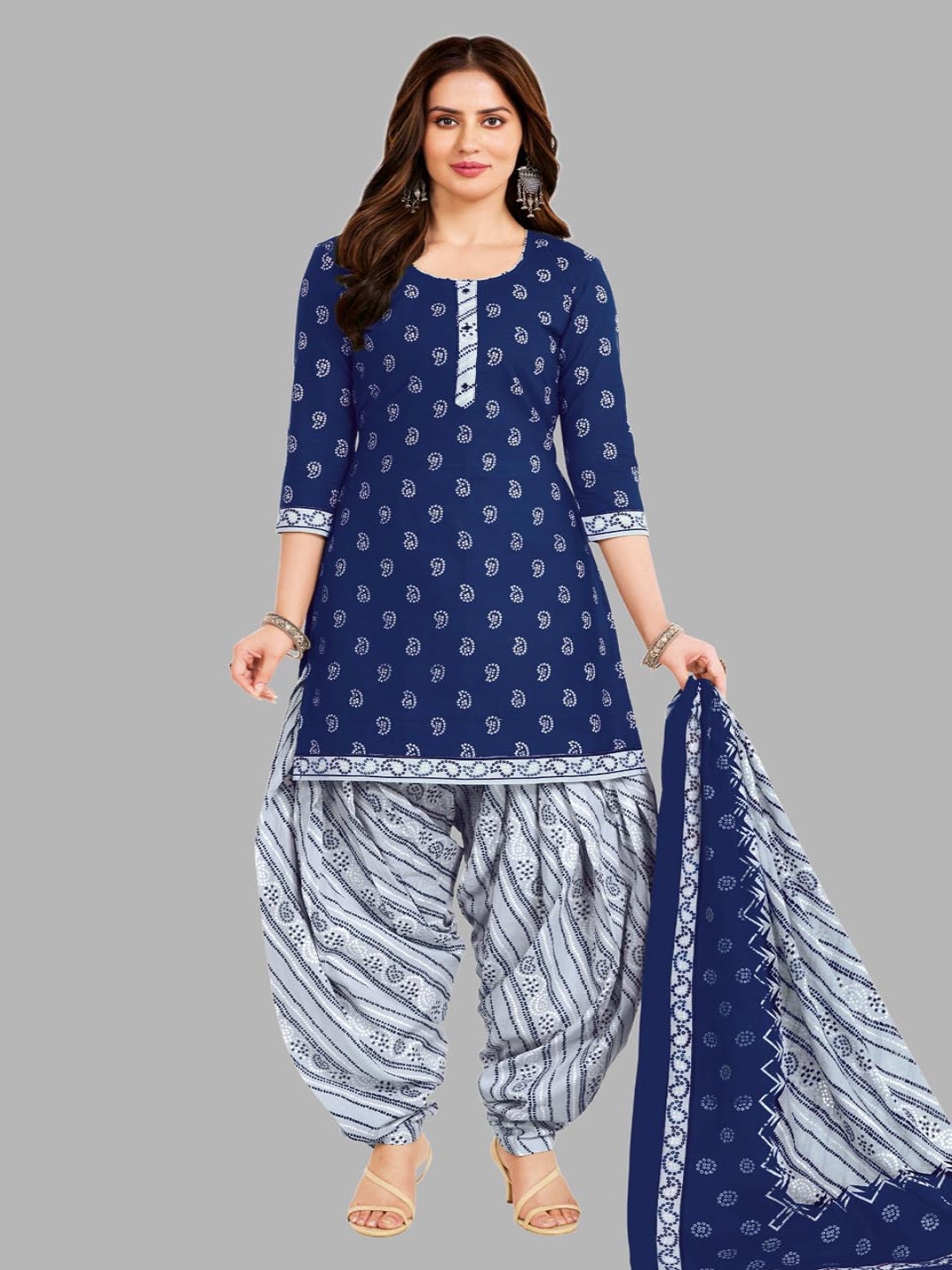 

Simmu Bandhani Printed Pure Cotton Unstitched Dress Material, Blue