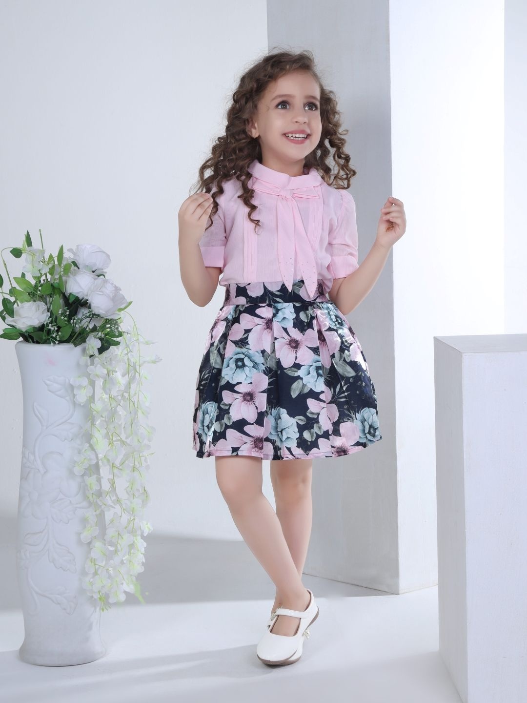 

Peppermint Fashion Rainbows Girls Self Design Top With Skirt, Navy blue