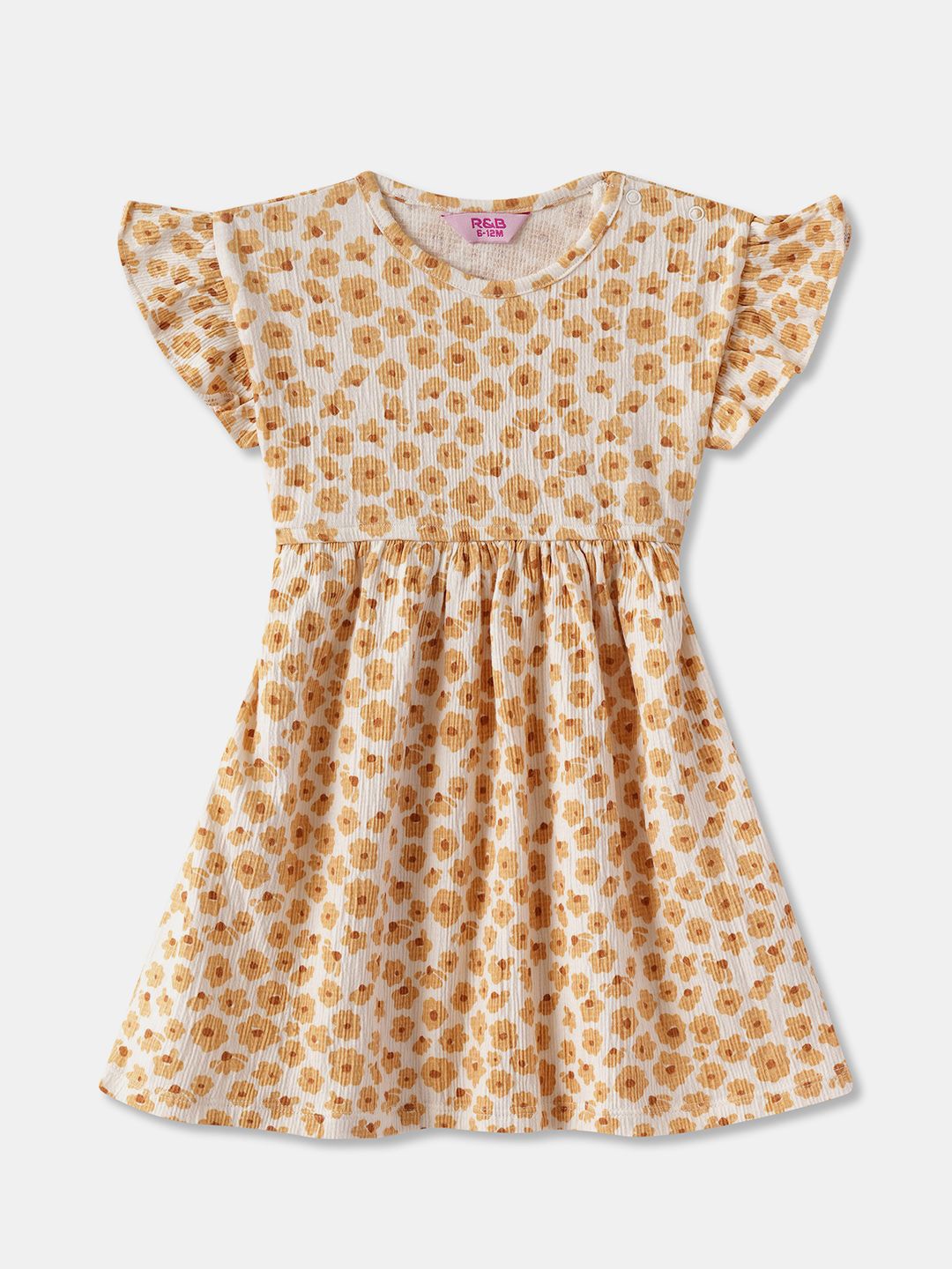 

R&B Girls Floral Printed Flutter Sleeve Fit - Flare Dress, White
