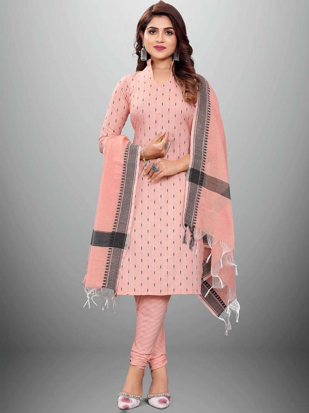 

Aika Geometric Woven Design Pure Cotton Unstitched Dress Material, Peach