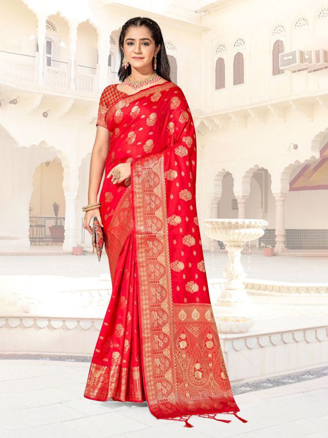 

sagarika Woven Design Zari Banarasi Saree, Red