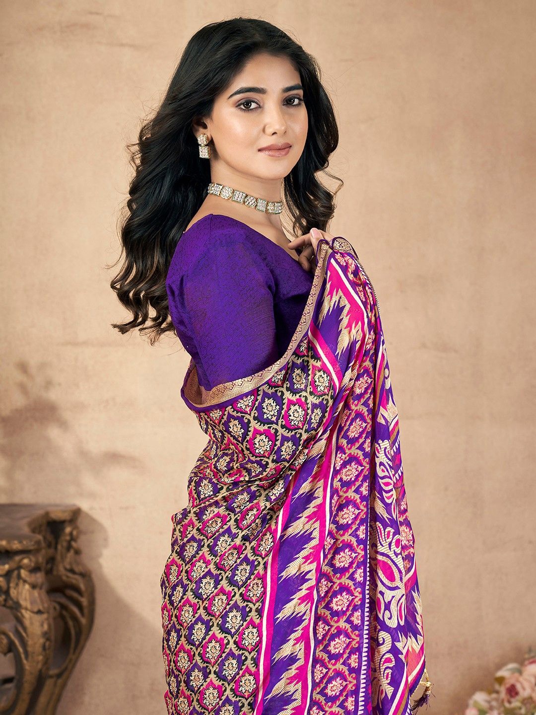 

all about you Floral Printed Pure Chiffon Saree, Purple