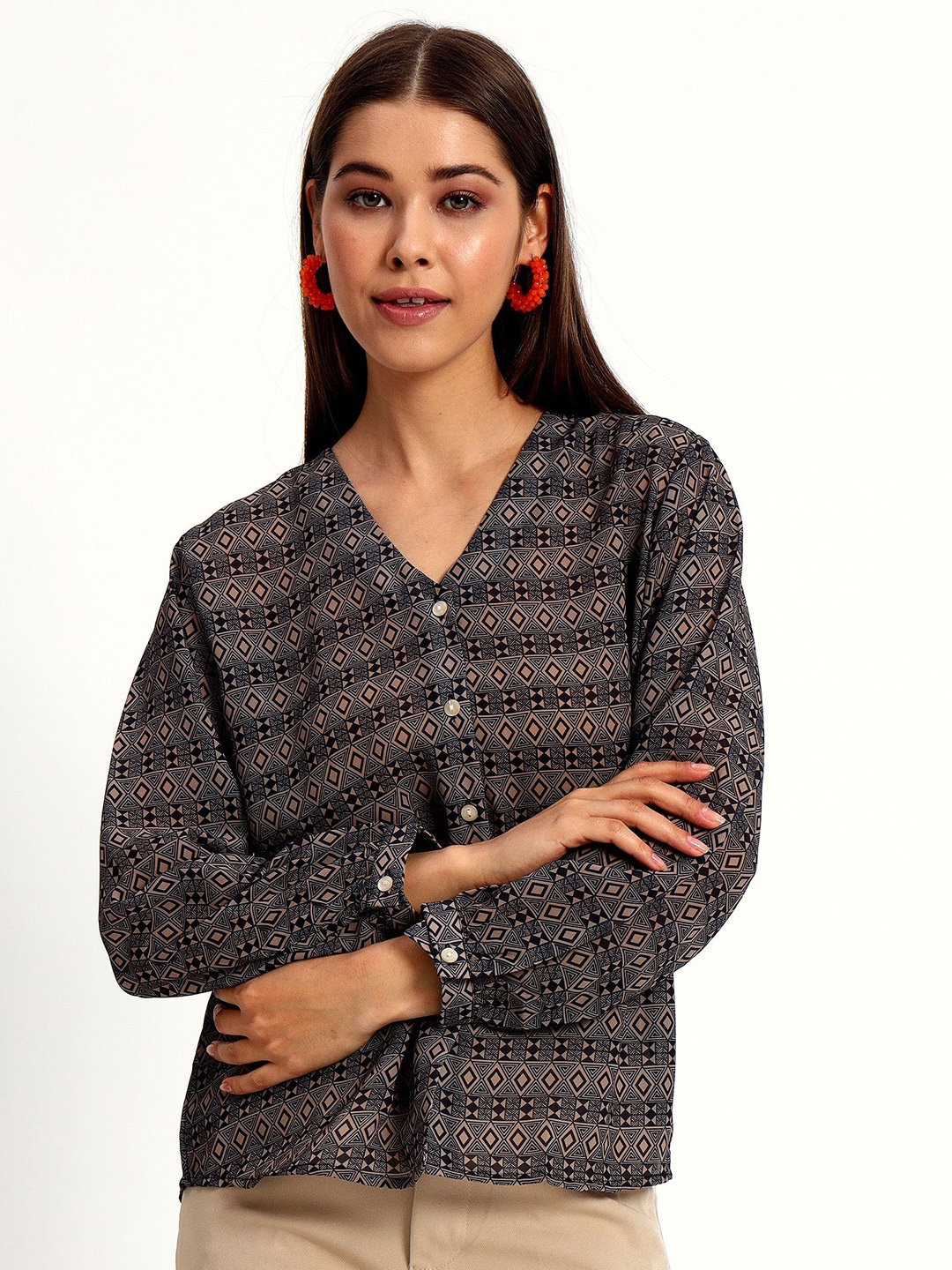 

Peikh Women Classic Opaque Checked Casual Shirt, Brown