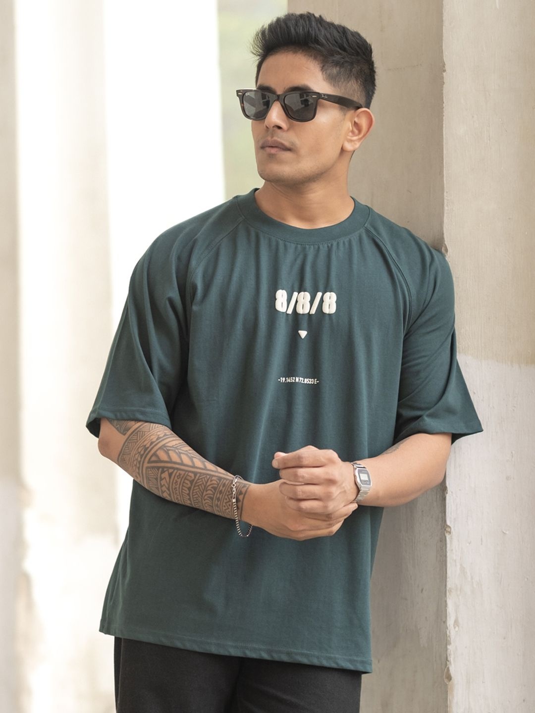 

Powerlook Men Typography Printed Round Neck Cotton Relaxed Fit T-shirt, Green