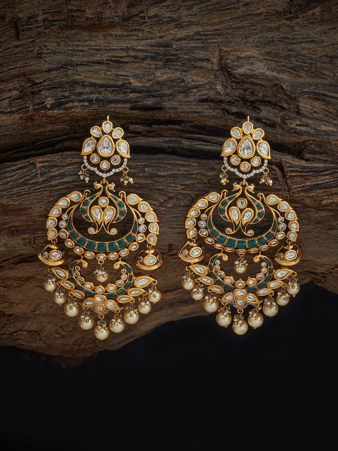 

Kushal's Fashion Jewellery Victorian-Plated Kundan Crescent Shaped Drop Earrings, Gold