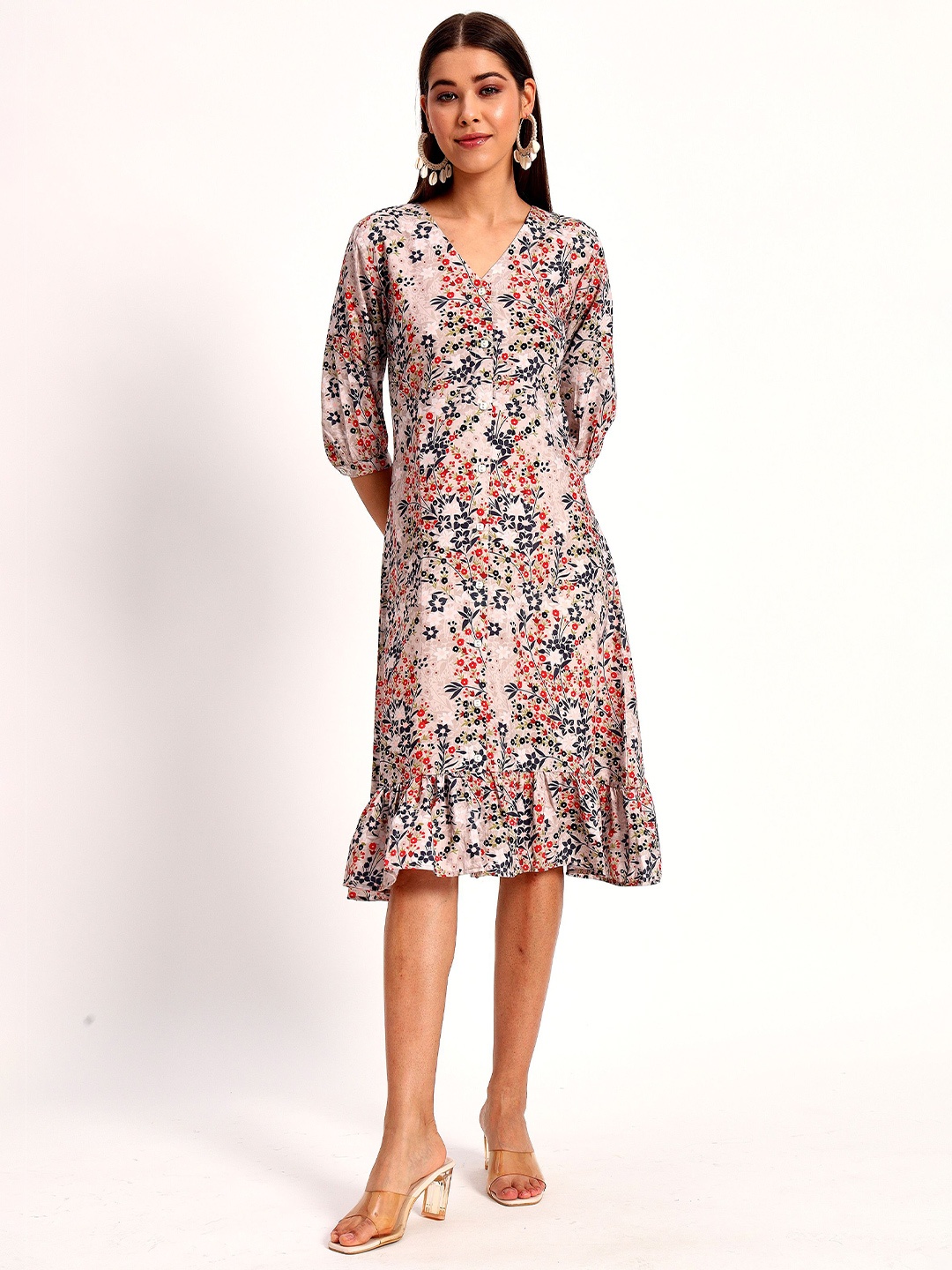 

Peikh Floral Print Fit & Flare Dress, Multi