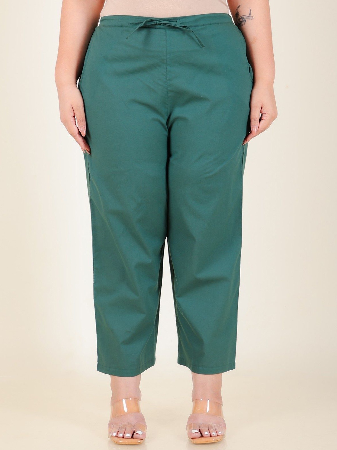 

Aramya Women Regular Fit Mid-Rise Cotton Trouser, Green