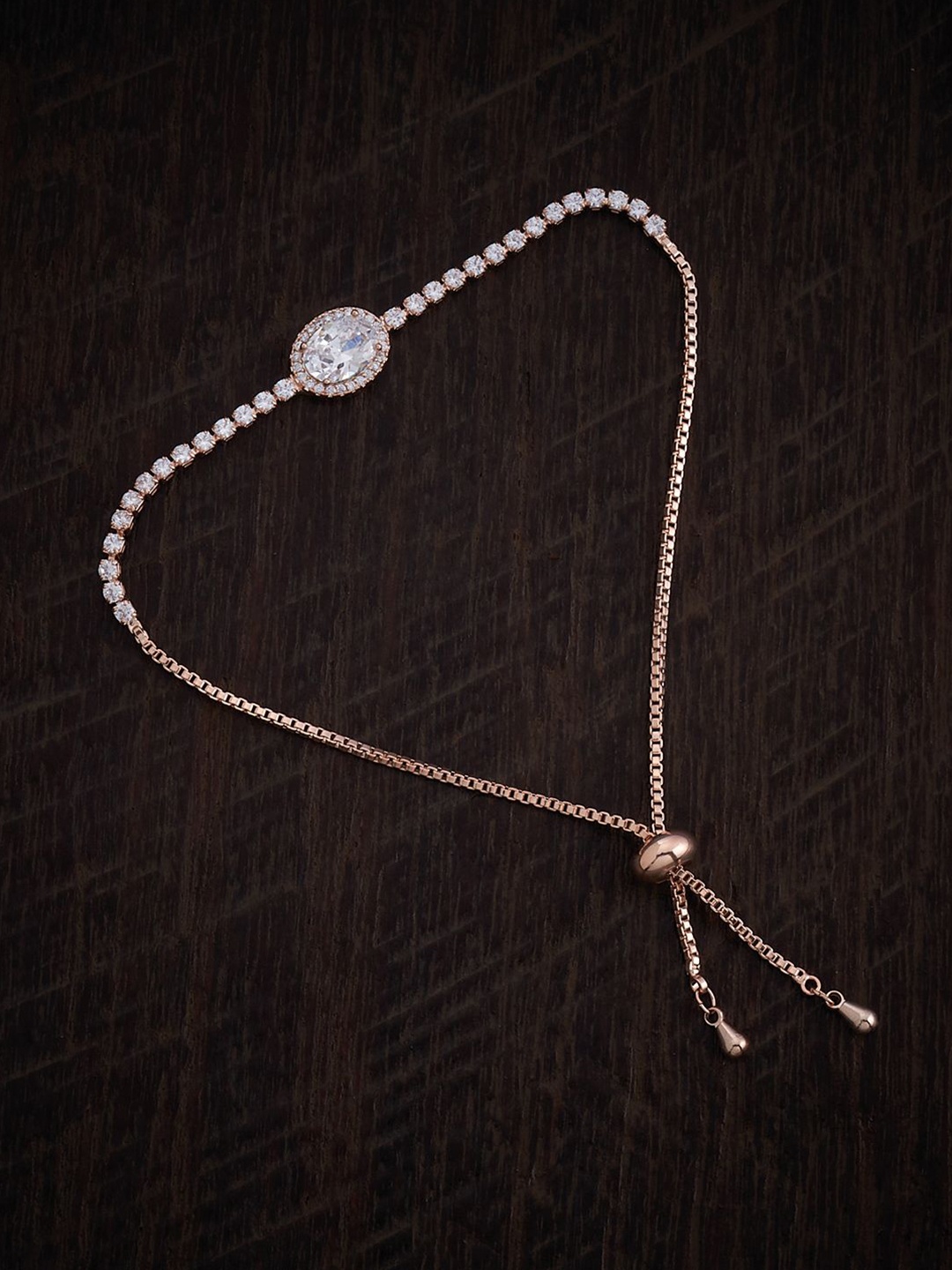 

Kushal's Fashion Jewellery Women Rose Gold Plated Cubic Zirconia Studded Link Bracelet