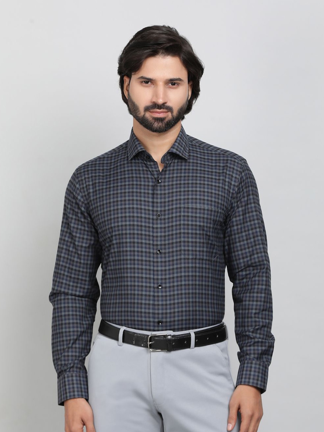 

Greenfibre Men Slim Fit Opaque Formal Shirt, Blue