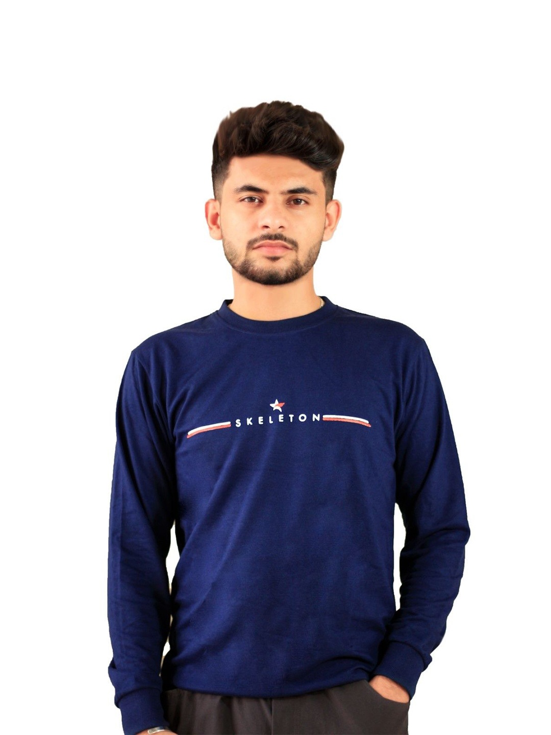 

BLUEFICUS Men Printed Cotton Sweatshirt, Blue