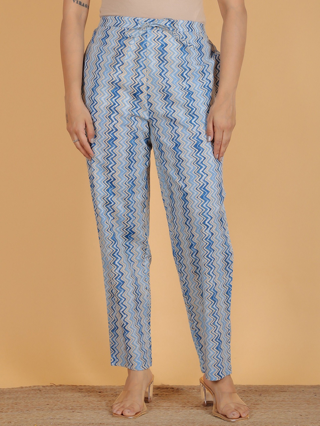 

Aramya Women Striped Easy Wash Cotton Trousers, Blue