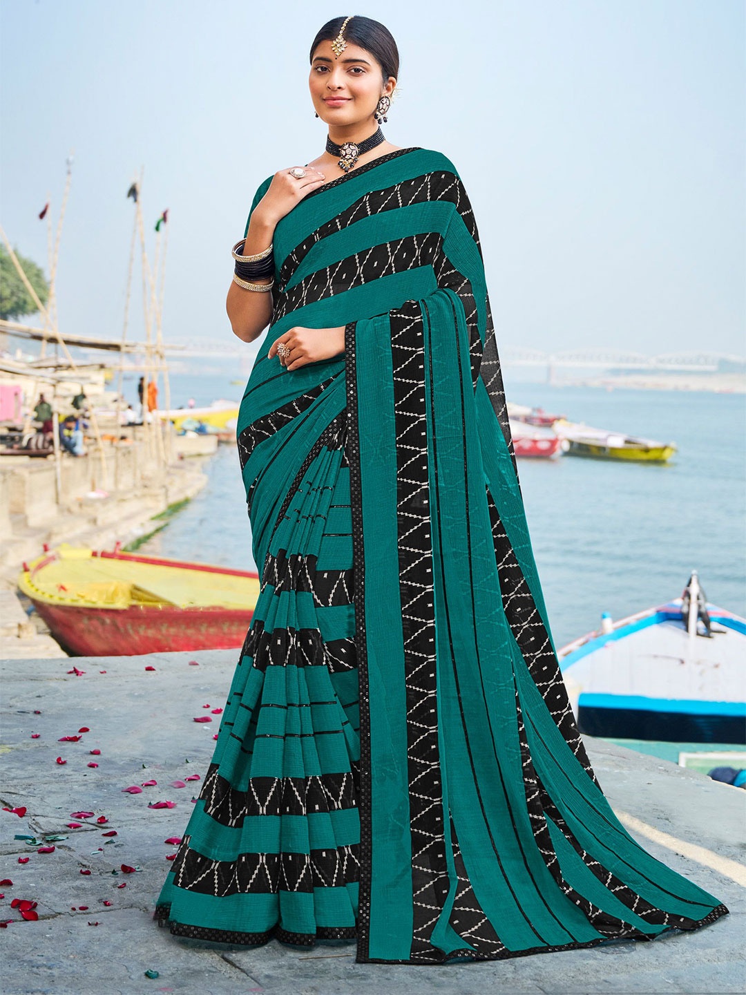 

Laxmipati Poly Chiffon Saree, Green