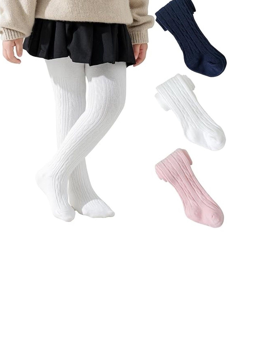 

EL REGALO Pack Of 3 Stretchable Opaque Stockings, White