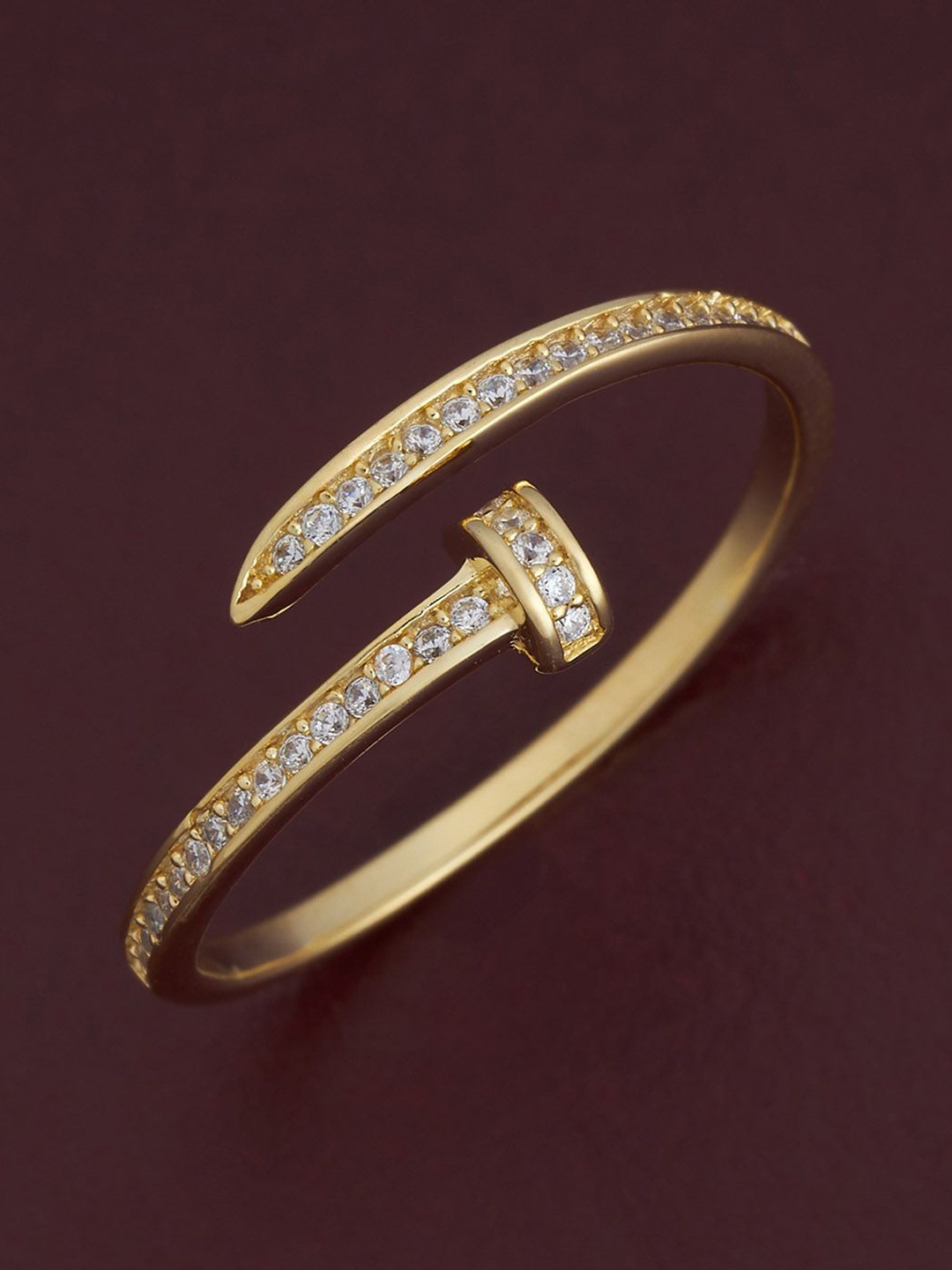 

Kushal's Fashion Jewellery 92.5 Pure Silver Gold-Plated CZ Studded Adjustable Finger Ring