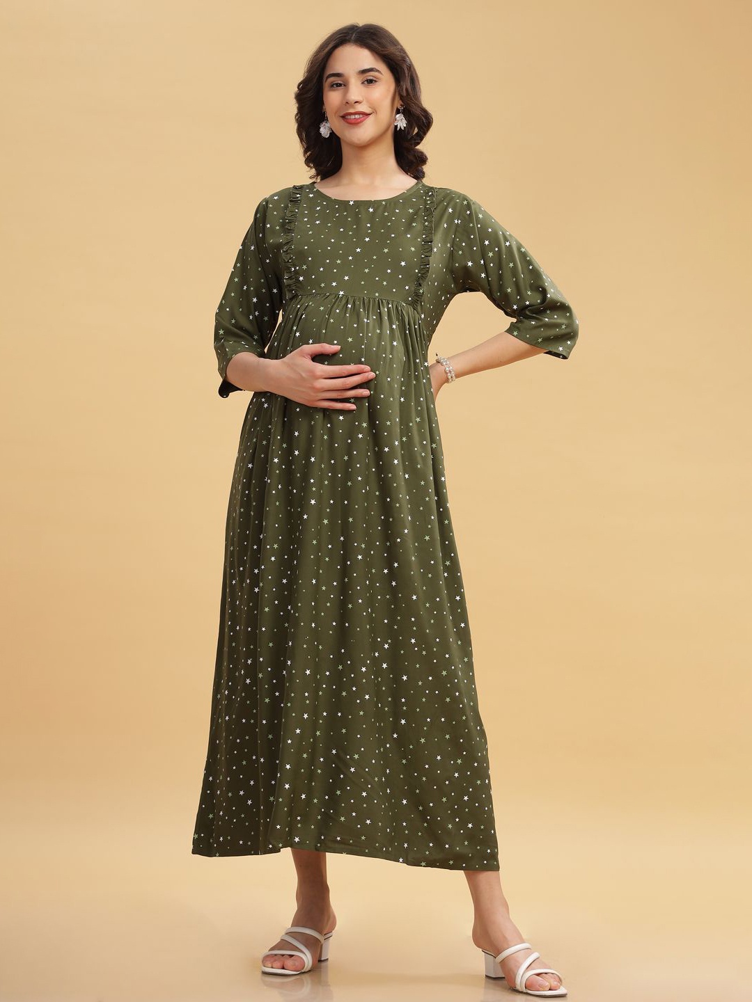 

LOVELY MOM'S Print Fit & Flare Dress, Green