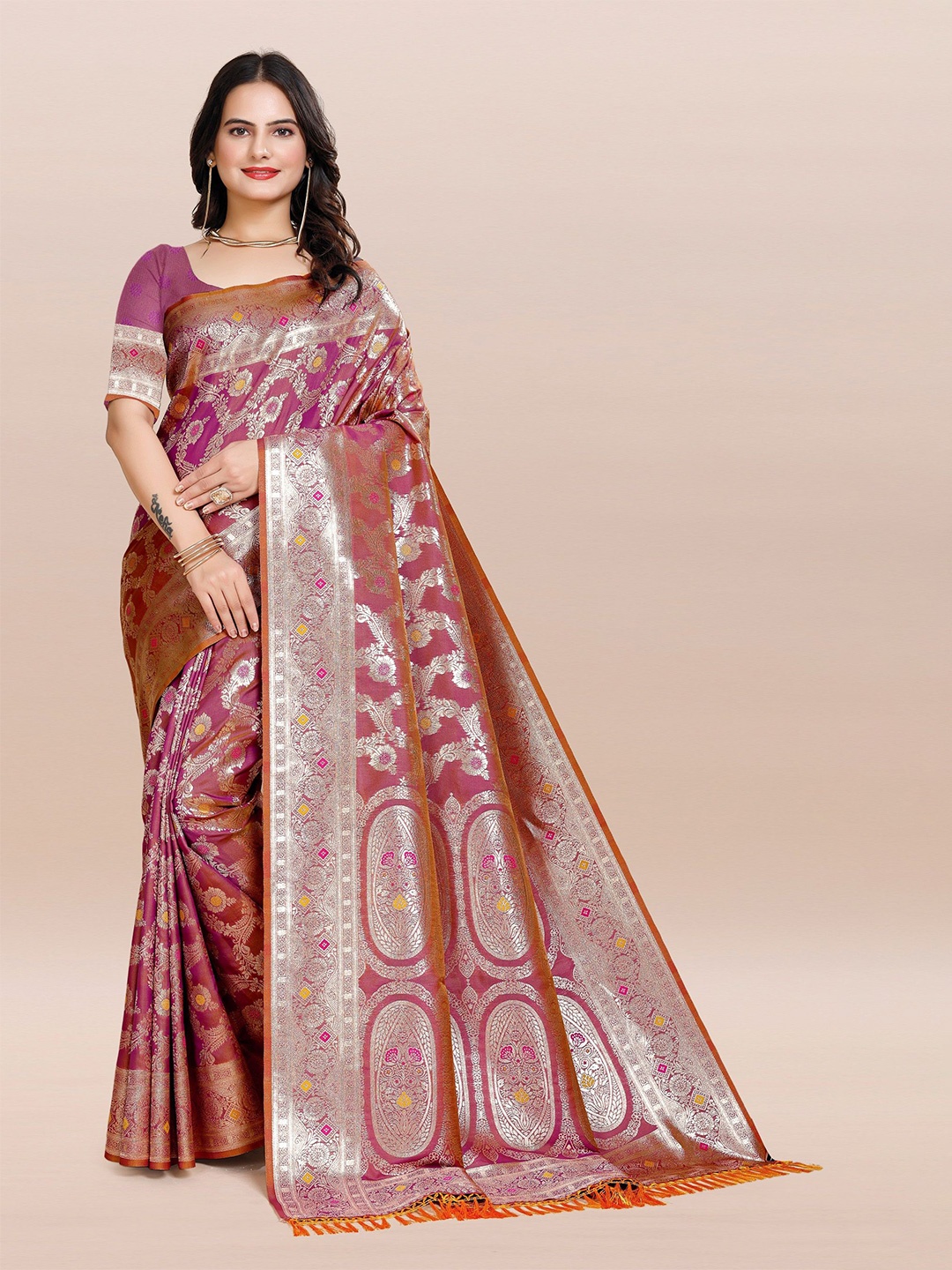 

TORONFRAS Woven Design Zari Banarasi Saree, Rose