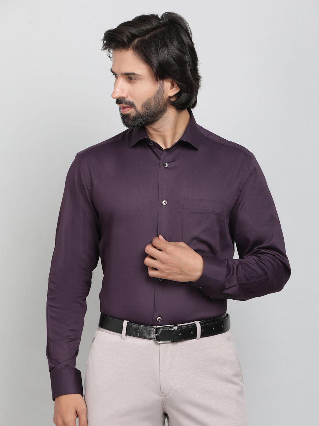 

Greenfibre Men Slim Fit Opaque Party Shirt, Maroon