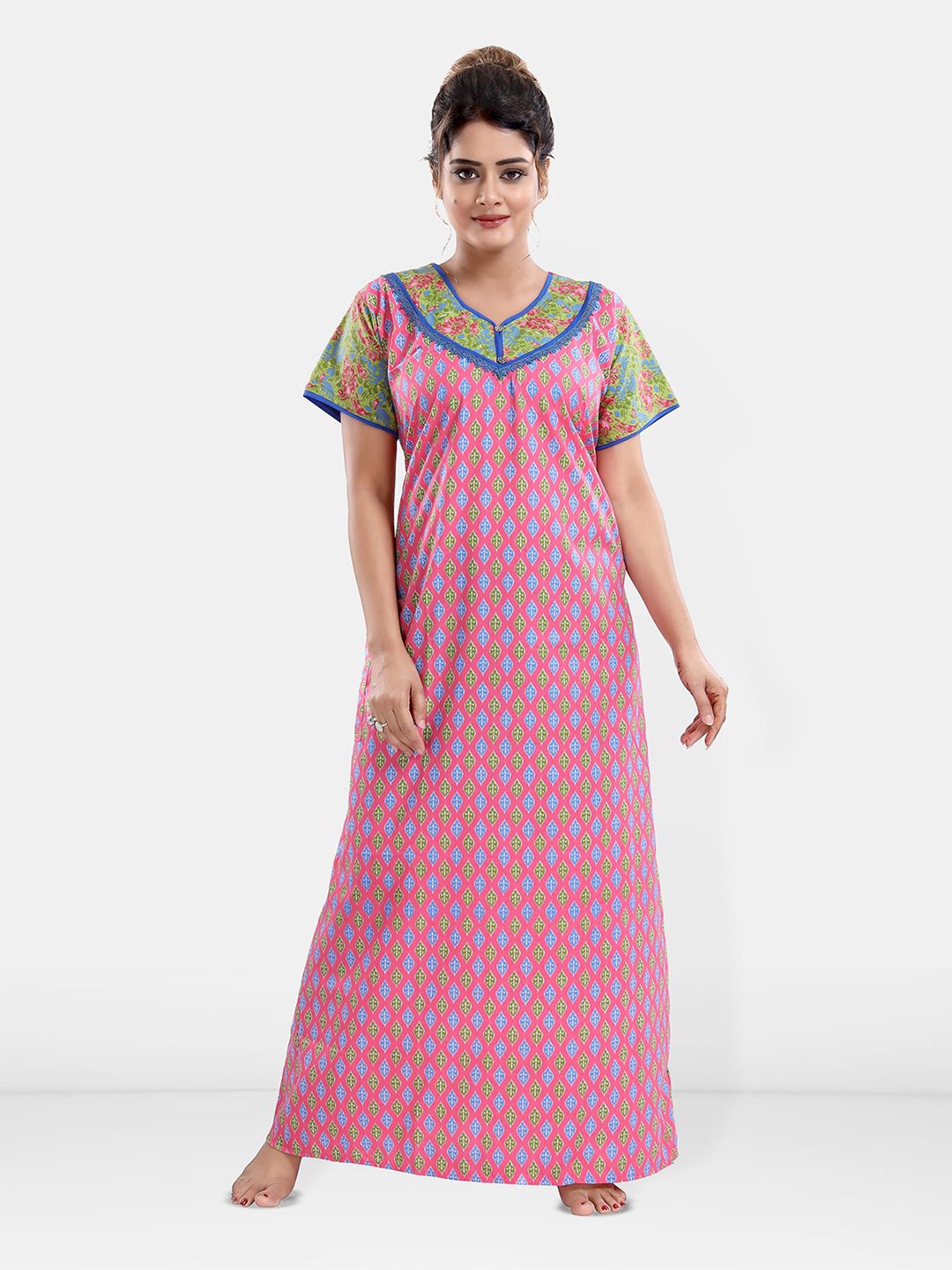 

Be You Printed Pure Cotton Maxi Nightdress, Pink
