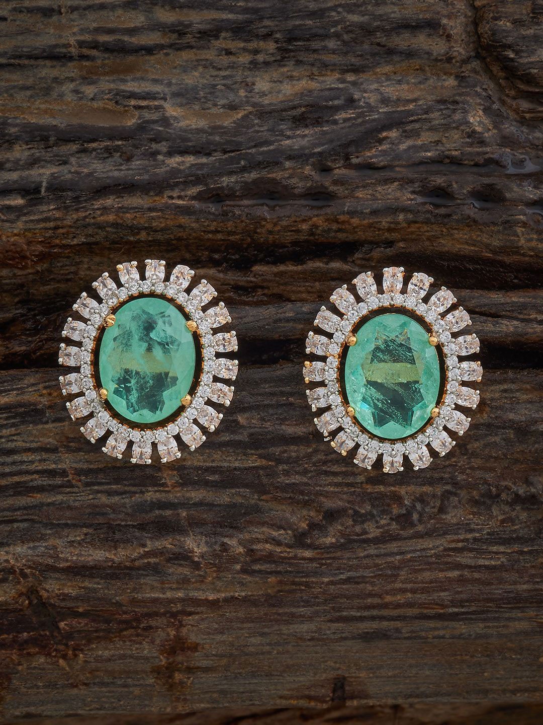 

Kushal's Fashion Jewellery Gold-Plated Zircon Geometric Studs Earrings