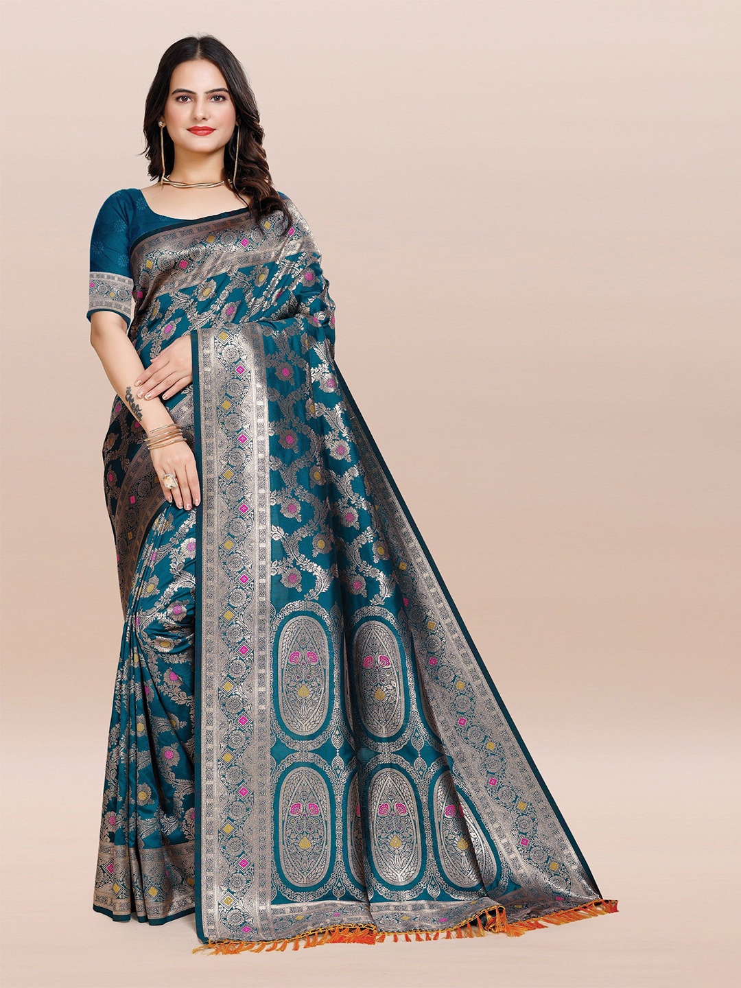 

TORONFRAS Woven Design Zari Banarasi Saree, Blue