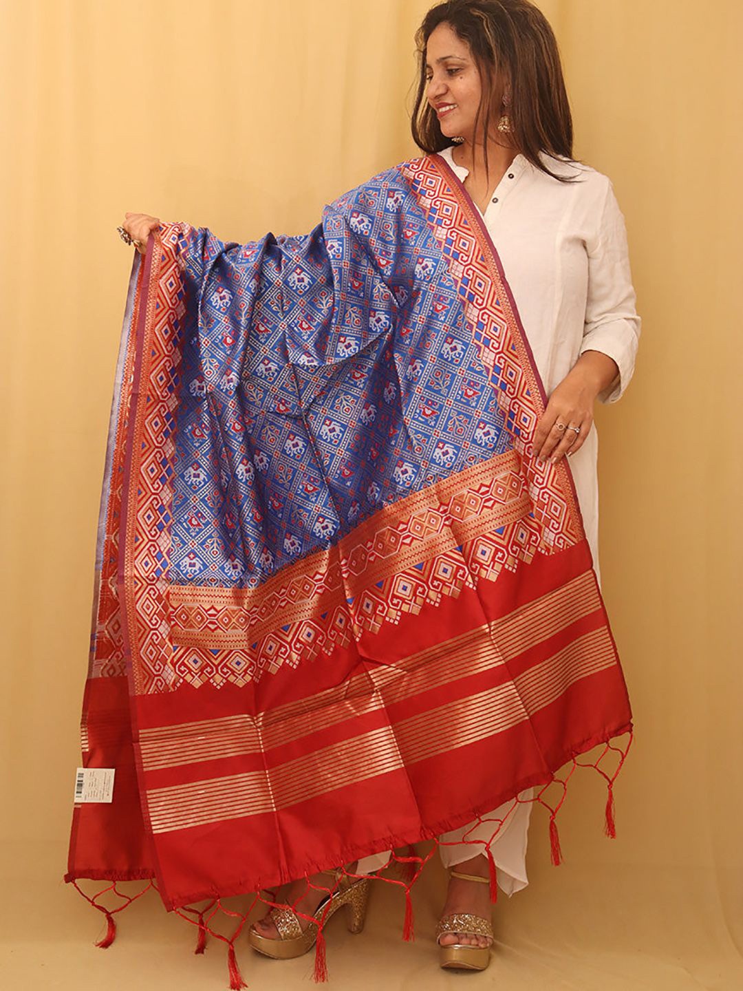 

Luxurionworld Ethnic Motifs Woven Design Silk Dupatta, Blue