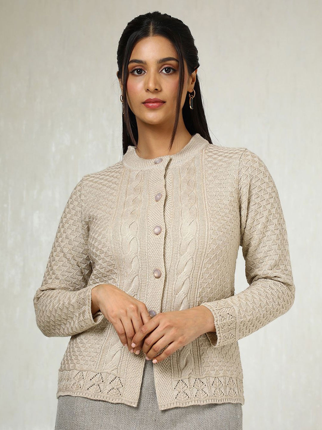 

Soch Women Cable Knit Cardigan, Beige