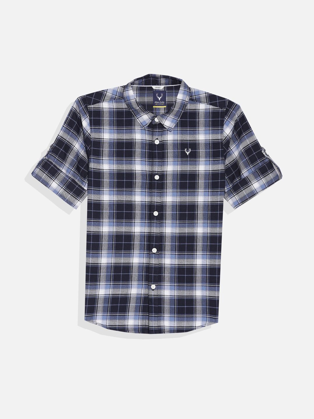 

Allen Solly Junior Boys Slim Fit Opaque Checked Casual Shirt, Navy blue