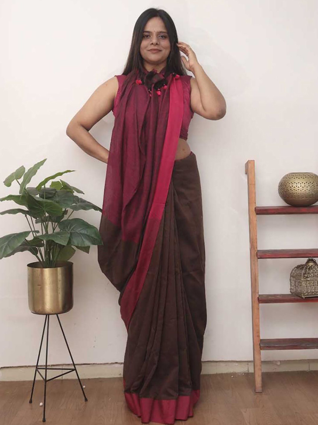 

Luxurionworld Pure Cotton Saree, Brown