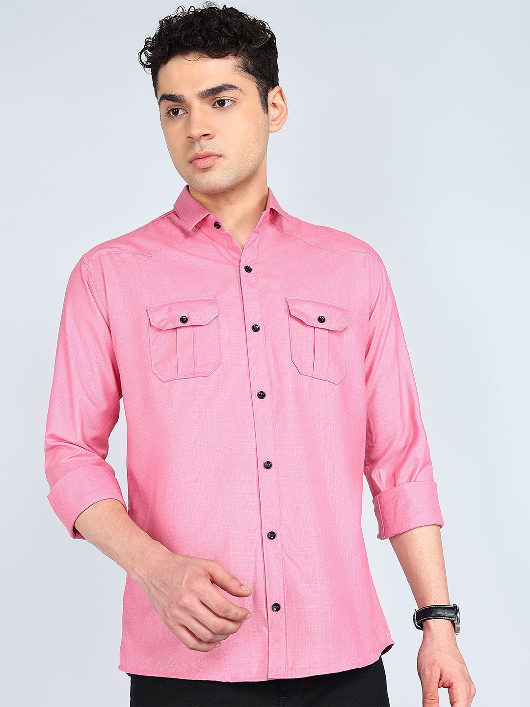 

KHUSHI CREATION Men Original Fit Spread Collar Solid Cotton Casual Shirt, Pink