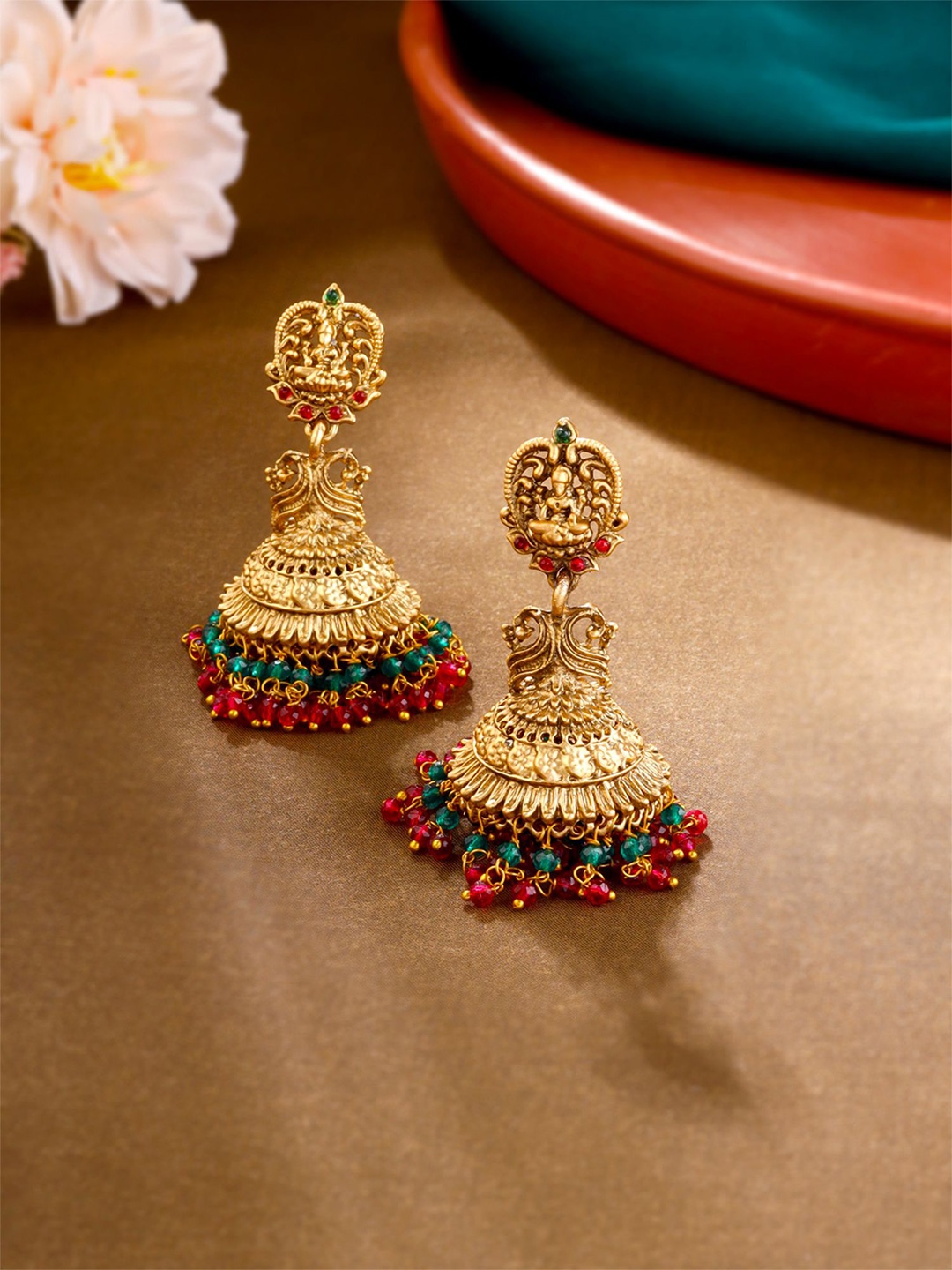 

Yellow Chimes Gold Plated Contemporary Temple Jhumkas