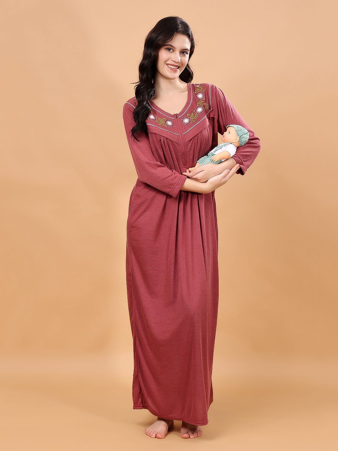 

CHUI MUI Embroidered Maxi Nightdress, Maroon