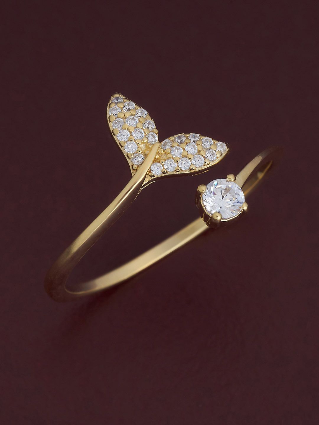 

Kushal's Fashion Jewellery Sterling Silver Gold-Plated CZ Adjustable Finger Ring