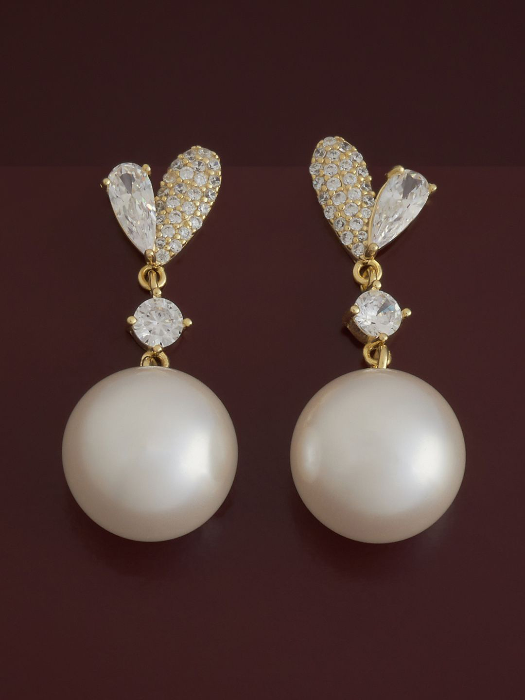 

Kushal's Fashion Jewellery 92.5 Pure Silver Gold-Plated Pearls Heart Shaped Drop Earrings