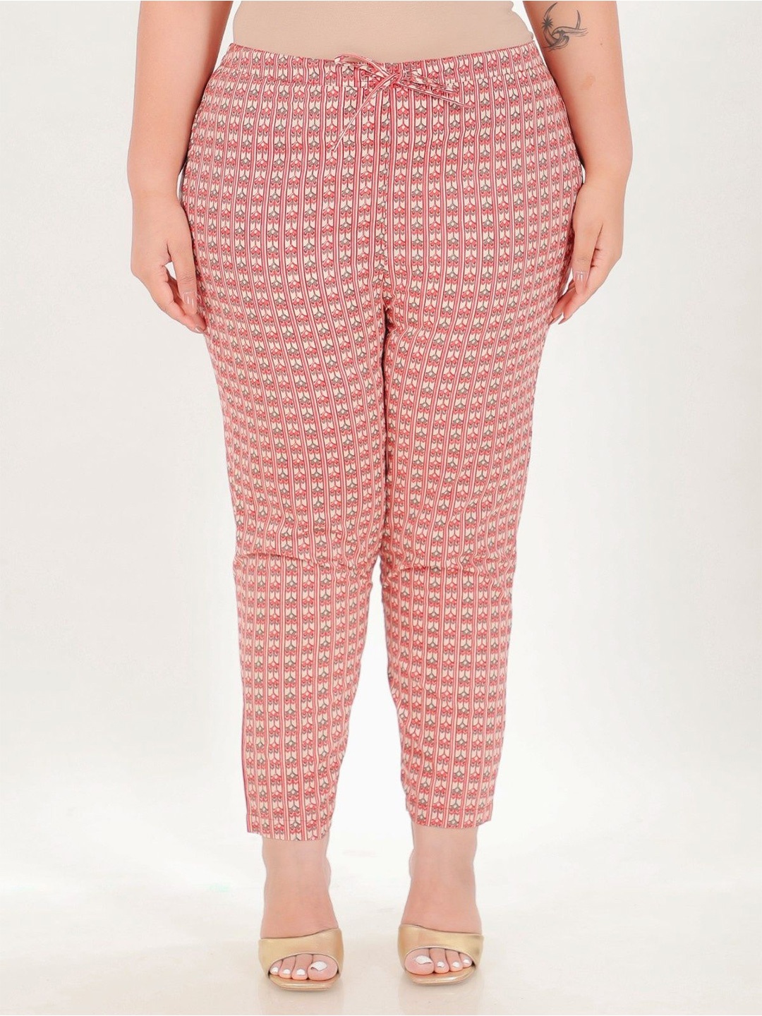 

Aramya Women Plus Size Printed Straight Fit Mid-Rise Trouser, Red