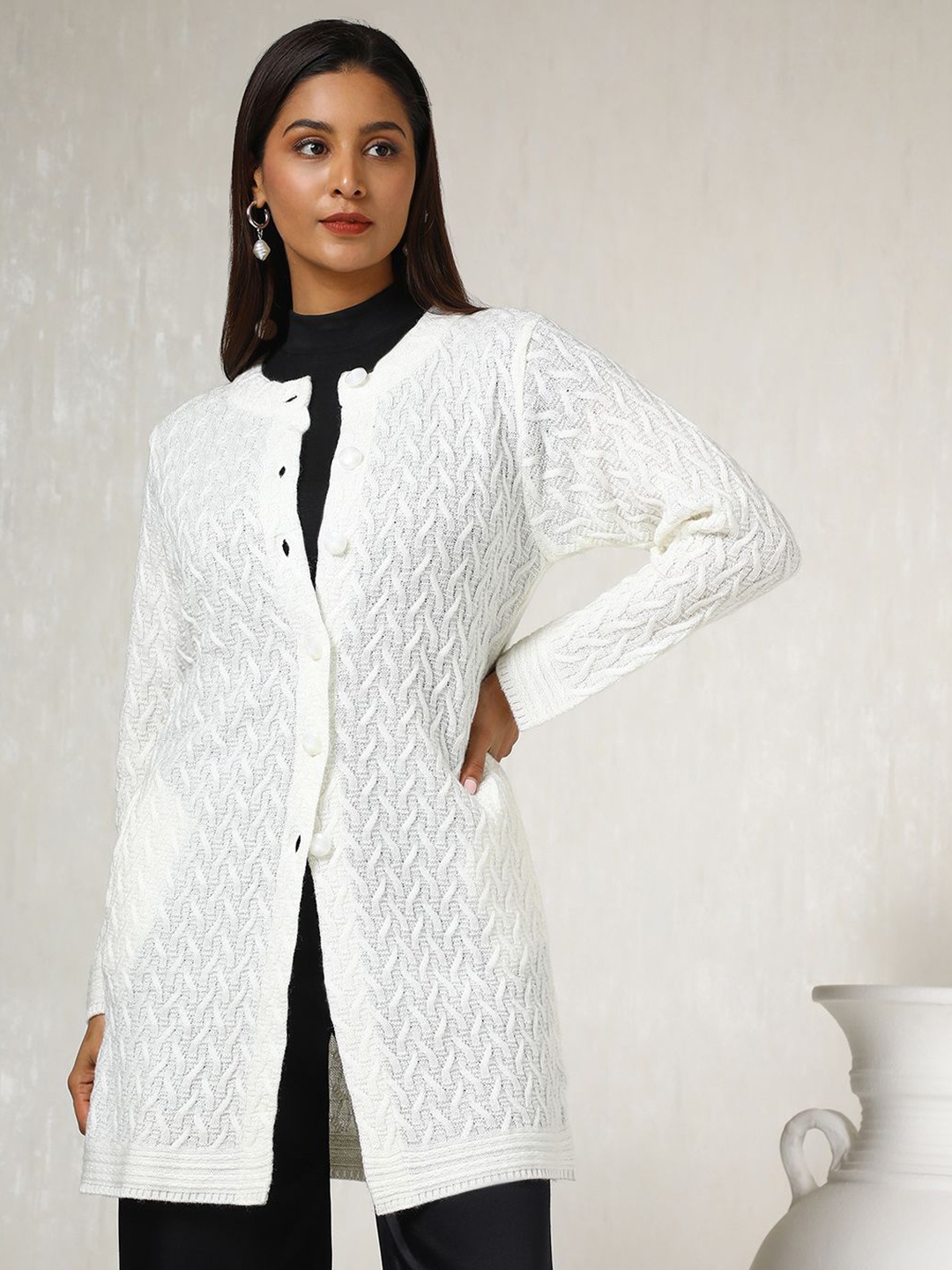 

Soch Women Cable Knit Longline Cardigan, White