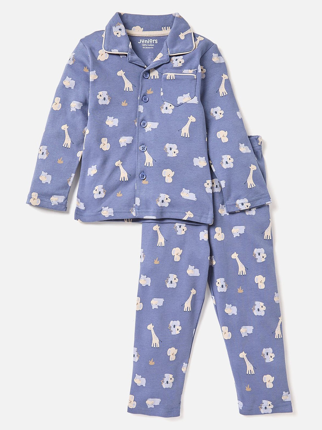 

Juniors by Babyshop Boys Printed Lapel Collar Shirt With Pyjamas, Blue
