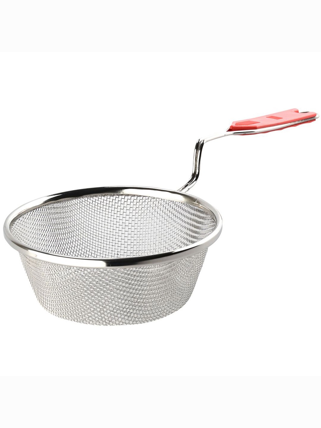 

Kuber Industries Silver-Toned & Red Steel Deep Fry Strainer