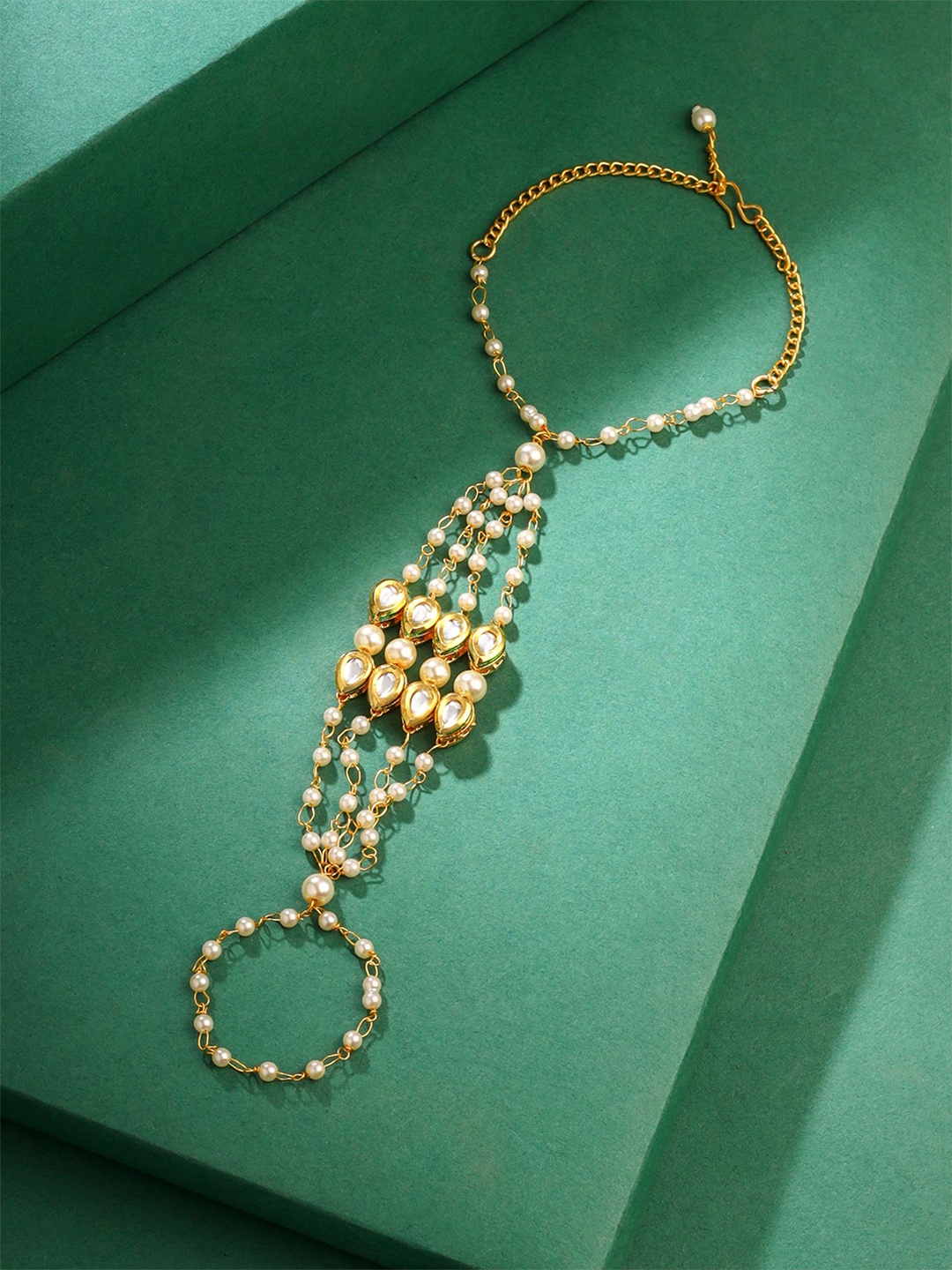 

Yellow Chimes Women Gold-Plated Crystals & Kundan Studded Ring Bracelet