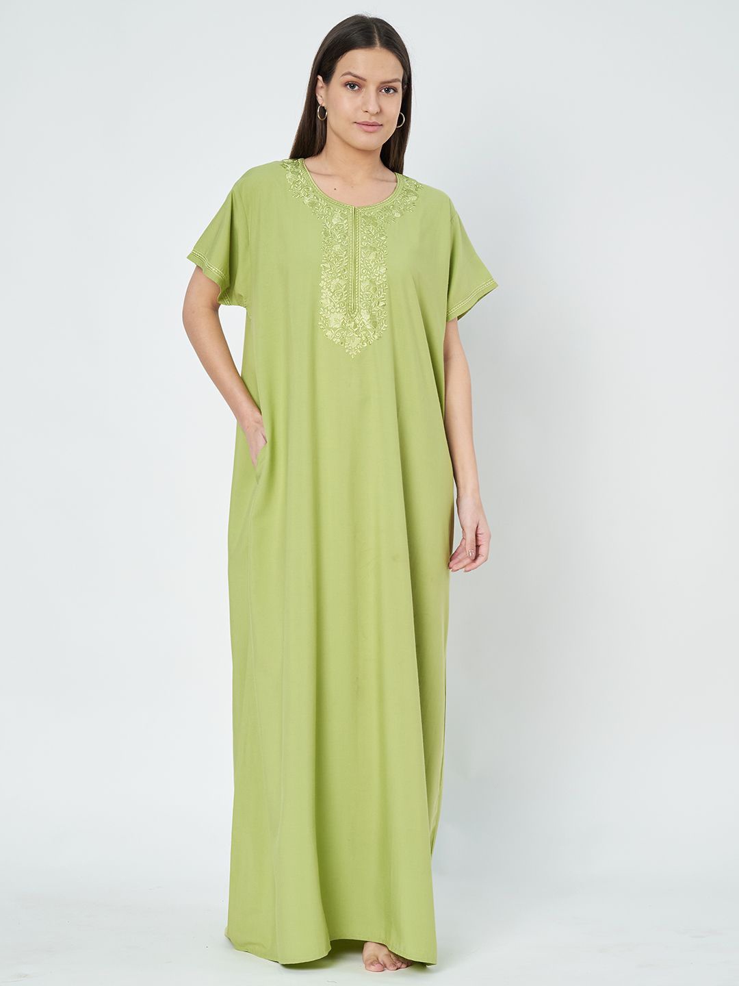 

KOI SLEEPWEAR Women Embroidered Maxi Nightdress, Green