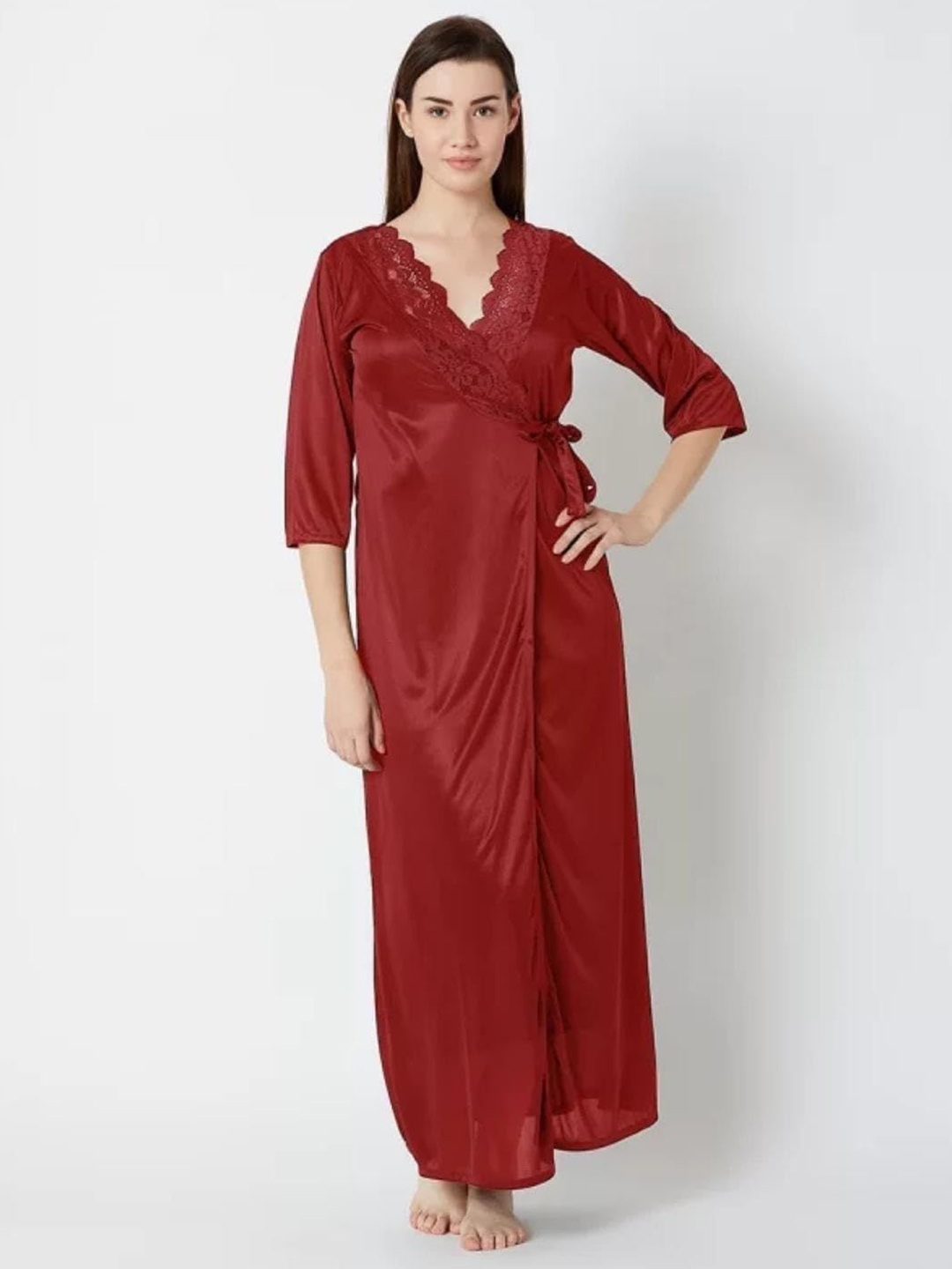 

Softwrap Women V-Neck Maxi Nightdress, Maroon