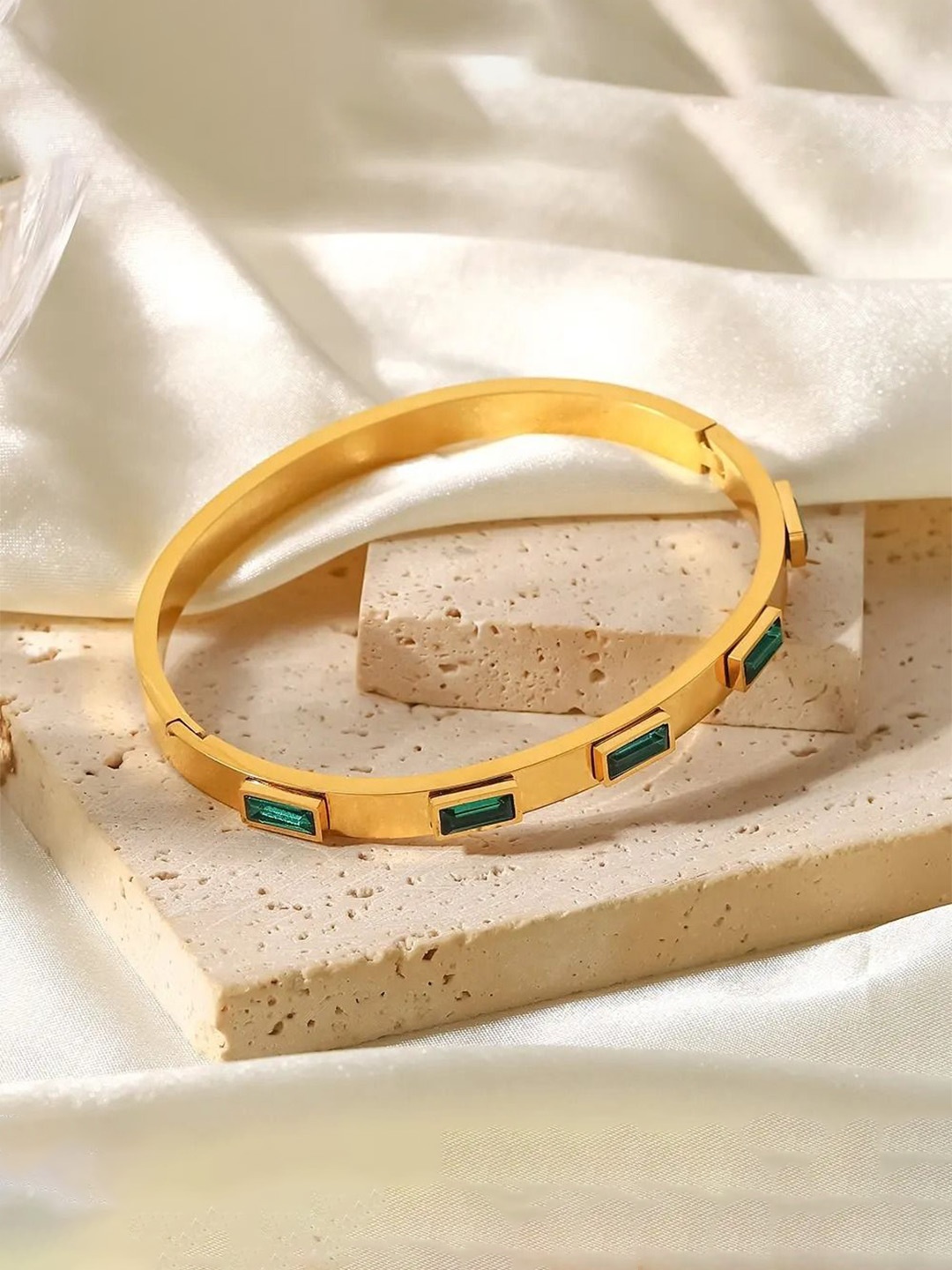 

DIVASTRI Gold-Plated Stainless Steel Stone Studded Anti-Tarnish Kada Bracelet