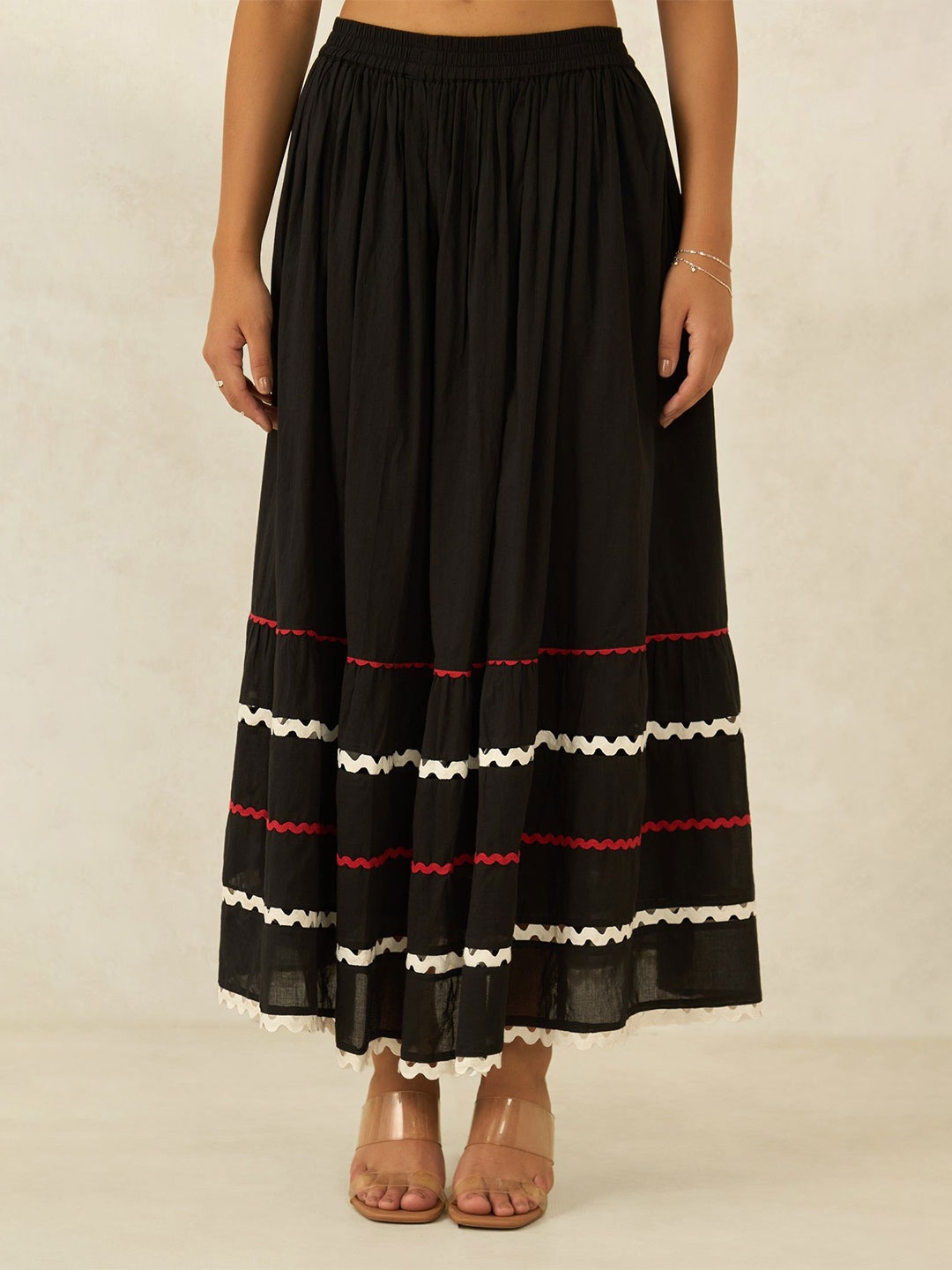 

Virgio Women Cotton Maxi Length Solid Skirt, Black