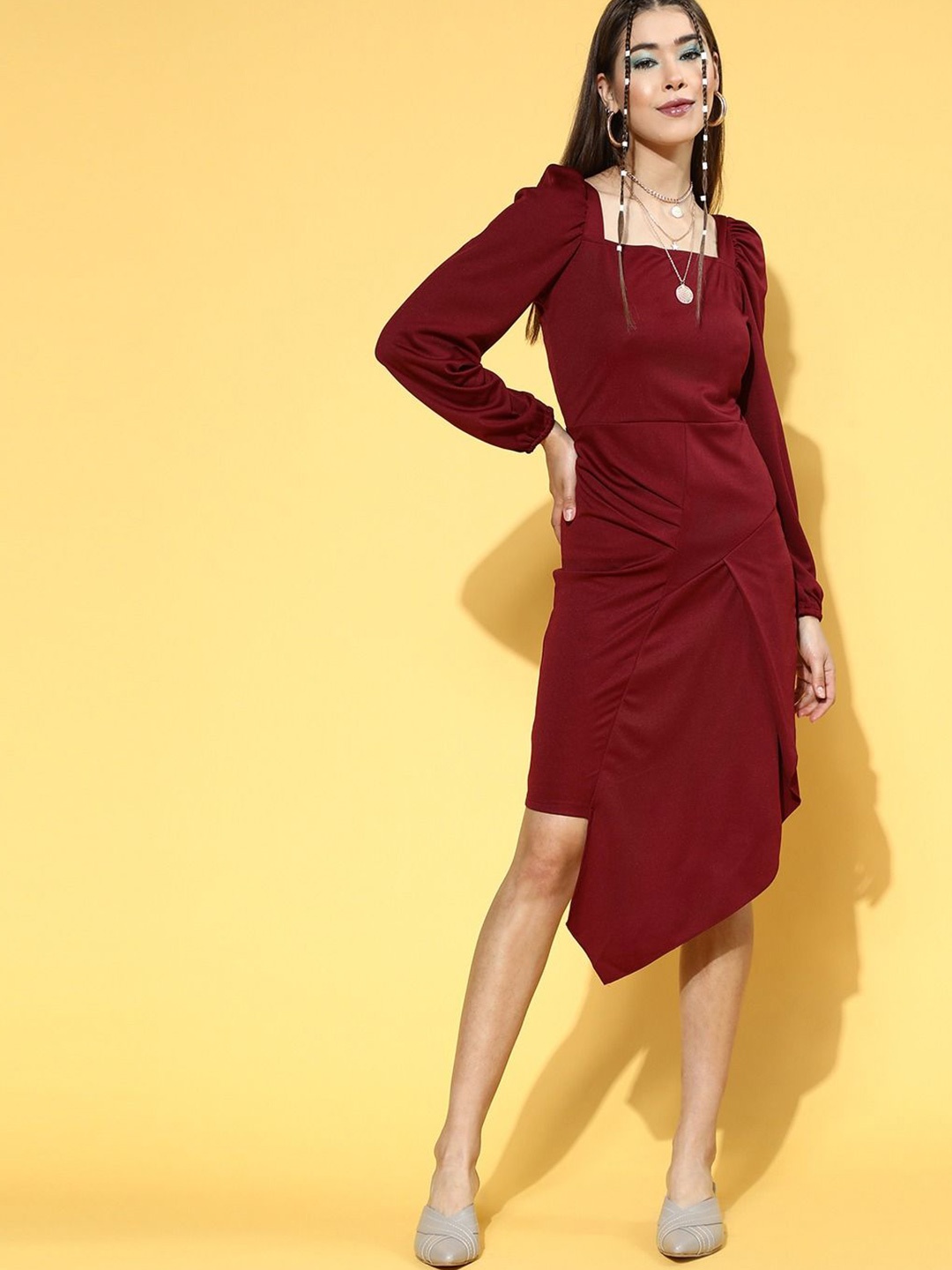 

Moda Rapido Women Crepe Wrap Mini Dress, Maroon