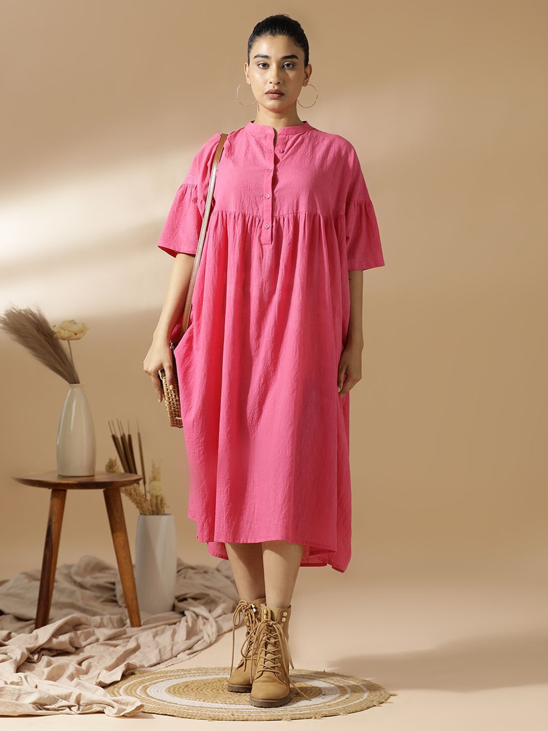 

Mugo A-Line Relaxed Fit Midi Dress, Pink