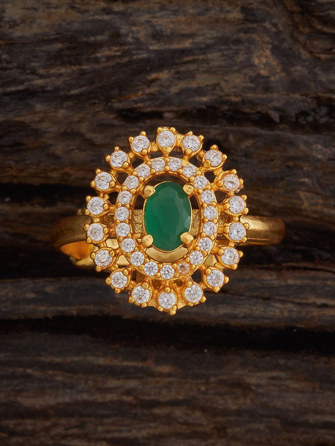 

Kushal's Fashion Jewellery 92.5 Pure Silver Gold-Plated Cubic Zirconia-Studded Finger Ring